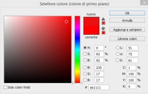 Selettore colore primo piano su rosso Photoshop CC